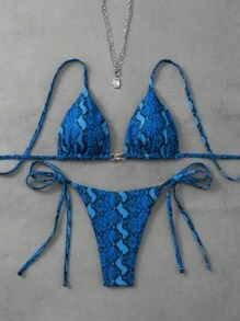 Swim Vcay 2 stuks Zomer Dames Strand Halter Print Triangel Bikini Top En String Zijkant Strik Bodem Badmode Set