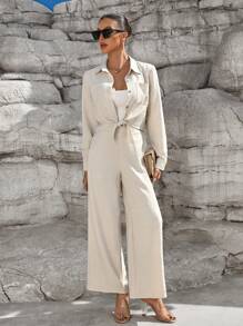 Breezaya Conjunto de 2 piezas de verano para mujer, con tejido liso - Albaricoque - Ver 1