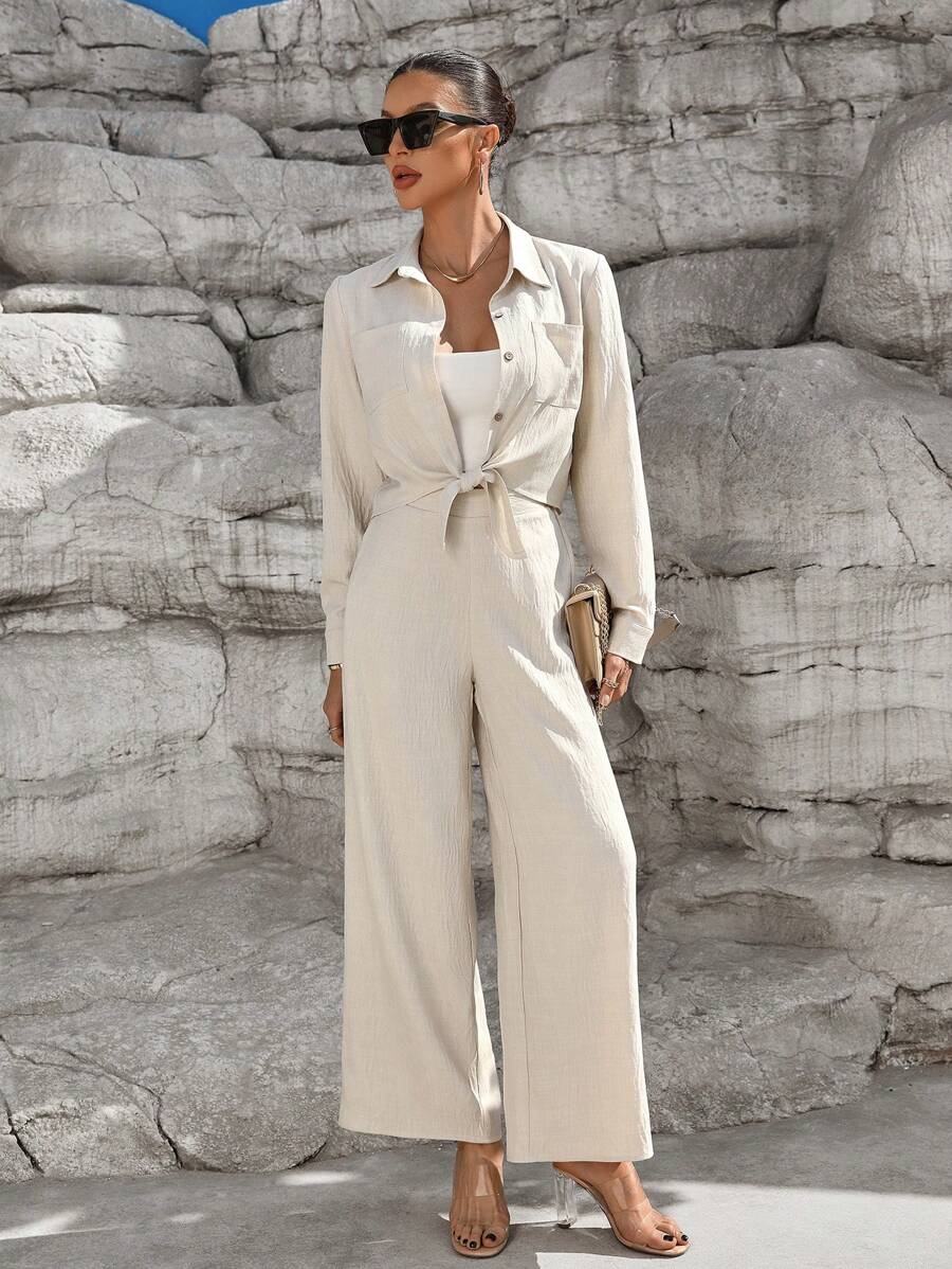 Breezaya Conjunto de 2 piezas de verano para mujer, con tejido liso - Albaricoque - Ver 1