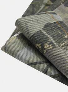 SHEIN Young Girls Casual Straight Loose Camouflage Contrast Stitch Cargo Jeans - Army Green - View 4