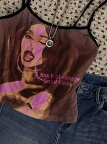 Attitoon 复古性感女人图案女式休闲性感吊带背心修身吊带背心 - 白色 - 查看 4