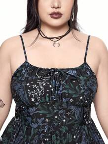 ROMWE Robe gothique foncée de style floral et imprimé de papillon, coupe ajustée en forme de A, pour le printemps/été, grande taille - Multicolore - Voir 6