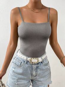 SHEIN Privé Minimalist Casual Daily Wear Sleeveless Bodysuit Camisole - Grey - View 2