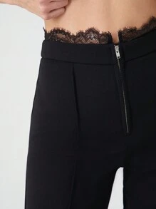 SHEIN EZwear 女士黑色针织喇叭裤 - 黑色 - 查看 4