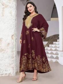 Al Najma Plus Size Arabic Luxury Printed Long Sleeve Elegant Maxi Dress