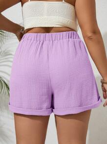 SHEIN VCAY Plus Size Solid Color Casual Shorts, Simple & Fashionable For Daily Wear - Mauve Purple - View 2