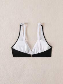 SHEIN Swim Springbreak Knit Holiday Party & Outdoor Sexy & Elegant Contrast Color Strap Splice Summer 2pcs Set Solid Color Women Bikini Swimwear - Black - View 5