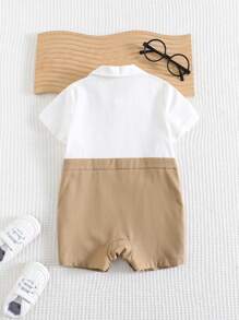 Cozy Pixies Baby Boy Contrast Color Collar Short Sleeve Romper Shorts, Casual And Versatile