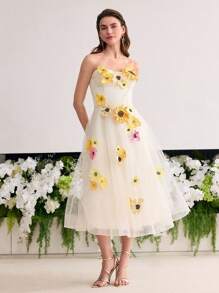 MOTF Soiréza MESH FLORAL PATCHED TUBE DRESS - Apricot - View 4