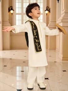 SHEIN Young Boy Embroidered Design Pocket Long Sleeve Button Half Placket Shirt - Black - View 4