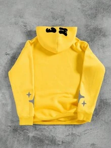 Manfinity EMRG Sudadera con capucha casual de manga larga con estampado de letras para hombres, otoño/invierno - Amarillo - Ver 2