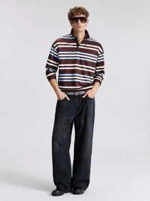 Ontre Camisa polo casual de manga larga con rayas para hombre, otoño