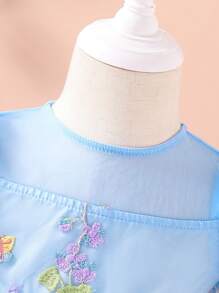 SHEIN 女婴幼儿 0-3 岁春夏奢华公主裙，花卉刺绣网纱薄纱泡泡袖派对正式活动礼服，适合生日婚礼花童