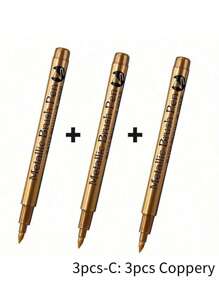SHEIN 3pcs/Set Metallic Marker Pens - Set Of 3 Gold, Silver, And Copper Permanent Paint Pens For Crafts, Scrapbooking, And Fabric Art - Vibrant Colors And Smooth Application Back To School - Multicolor - View 10