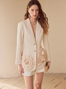 MOTF PREMIUM 立体花卉单排扣西服外套 - 杏色 - 查看 6