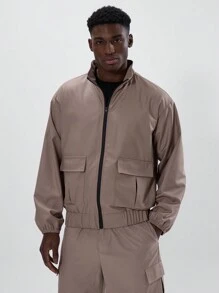Musero Woven Full Zip Pocket Jacket - Brown - View 1