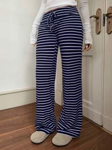 CovetEZ Low Waist Striped Velvet Drawstring Waist Yoga & Lounge Wide Leg Pants, Autumn/Winter Suitable For Going Out