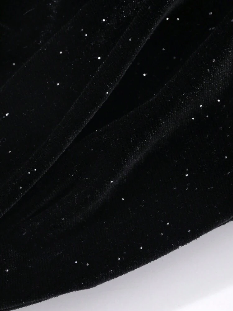 Women 2 Pieces Set: Sparkly Loose Crew Neck Dress & Sheer Split Hem Skirt