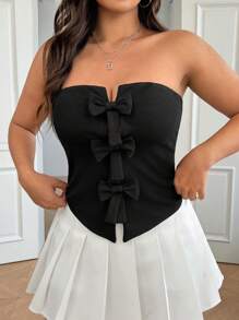 SHEIN EZwear Blusa con diseño de moño en negro, talla grande, para primavera/verano para mujer - Negro - Ver 11