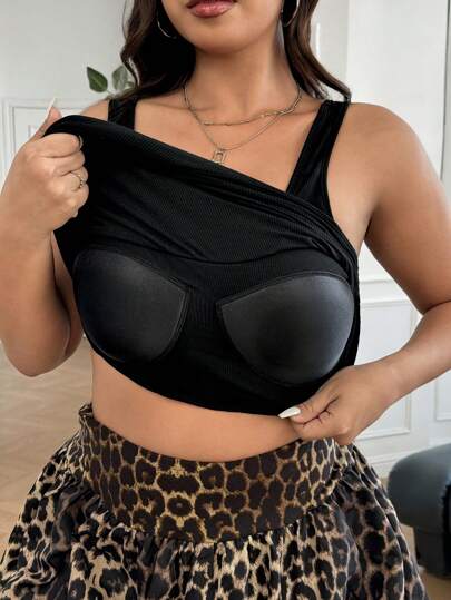 SHEIN EZwear Plus Size Summer Black Lace Casual Vacation Music Festival Women Top