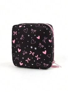 Luiza Werlang رمضان حقيبة تجميل جميلة ذات نمط قلب وفراشة باللونين الأسود والوردي، للتخزين، مناسبة لعيد الحب