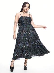 ROMWE Robe gothique foncée de style floral et imprimé de papillon, coupe ajustée en forme de A, pour le printemps/été, grande taille - Multicolore - Voir 5