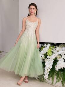 MOTF Soiréza CONTRAST MESH FLOWY COCKTAIL DRESS - Mint Green - View 4