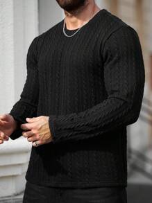 Manfinity Homme Plus Size Men's Solid Color Crew Neck Black Long Sleeve Casual T-Shirt