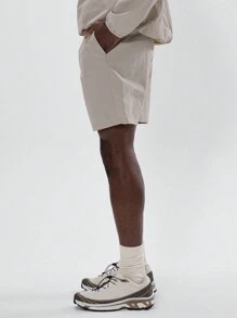 Musero Nylon Slip Side Pocket Basic Plain Shorts Spring Autumn Wardrobe Capsule - Grey - View 3