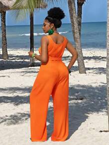 Slaydiva 2025 New Orange Versatile Casual Jumpsuits, Minimal Design Sleeveless Rompers For Spring/Summer Daily Wear, Plus Size - Orange - View 2