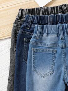 3 件套女婴简约休闲浅蓝色、中蓝色、灰色松紧腰洗水牛仔长裤套装