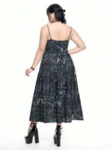 ROMWE Robe gothique foncée de style floral et imprimé de papillon, coupe ajustée en forme de A, pour le printemps/été, grande taille - Multicolore - Voir 3