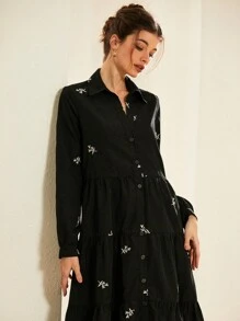 GENKIRA Váy xếp lớp in họa tiết cây cối không thắt lưng trang phục đi nghỉ cho nữ - màu đen - Xem 3