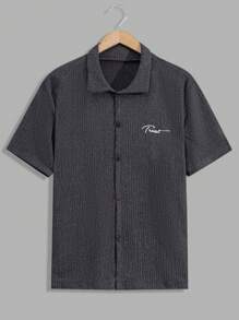 EURMUSE Men Special Fabric With Embriodery Button Front Basic Regular Shirt & Pants Set - Dark Grey - View 6