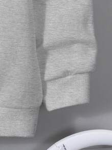 SHEIN EZwear Sudadera holgada de manga larga con capucha y estampado de letras de estilo minimalista casual para mujer