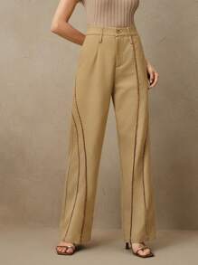 Anewsta Spodnie casualowe z szerokimi nogawkami, z mieszanki lnu i kieszeniami, eleganckie i casualowe