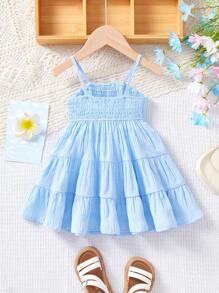 SHEIN Vestido de tirantes azul lindo de verano para bebé niña para vacaciones