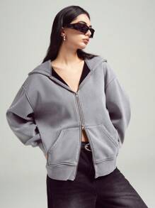 LYSMO 简约纯色全拉链连帽衫，休闲百搭