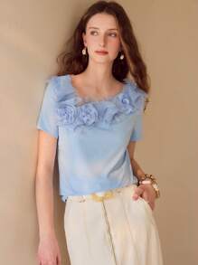 MOTF PREMIUM STEREO FLORAL SHORT SLEEVE T-SHIRT - Blue - View 3