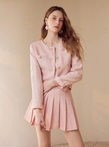 MOTF PREMIUM SINGLE BREASTED WAIST-CINCHED JACKET - Pink - View 11