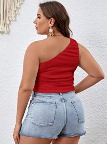 SHEIN VCAY Plus Size Women Solid Color Sleeveless Crop Top - Red - View 2