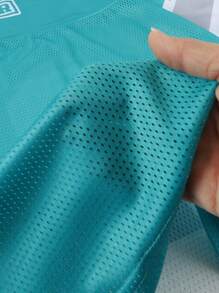 ROMWE MEN Prep Men's Sports Jersey Short Sleeve T-Shirt, Mesh Fabric Patchwork, Summer