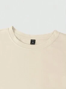 Manfinity Homme Áo thun nam cổ tròn tay ngắn trơn cỡ lớn thường ngày - Màu Khaki - Xem 3