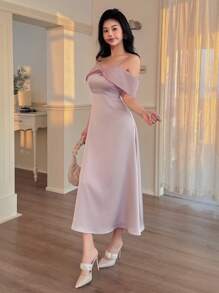 DAZY 女士拼接无袖中长连衣裙 舞会礼服 优雅正式女士连衣裙 - 紫色 - 查看 9