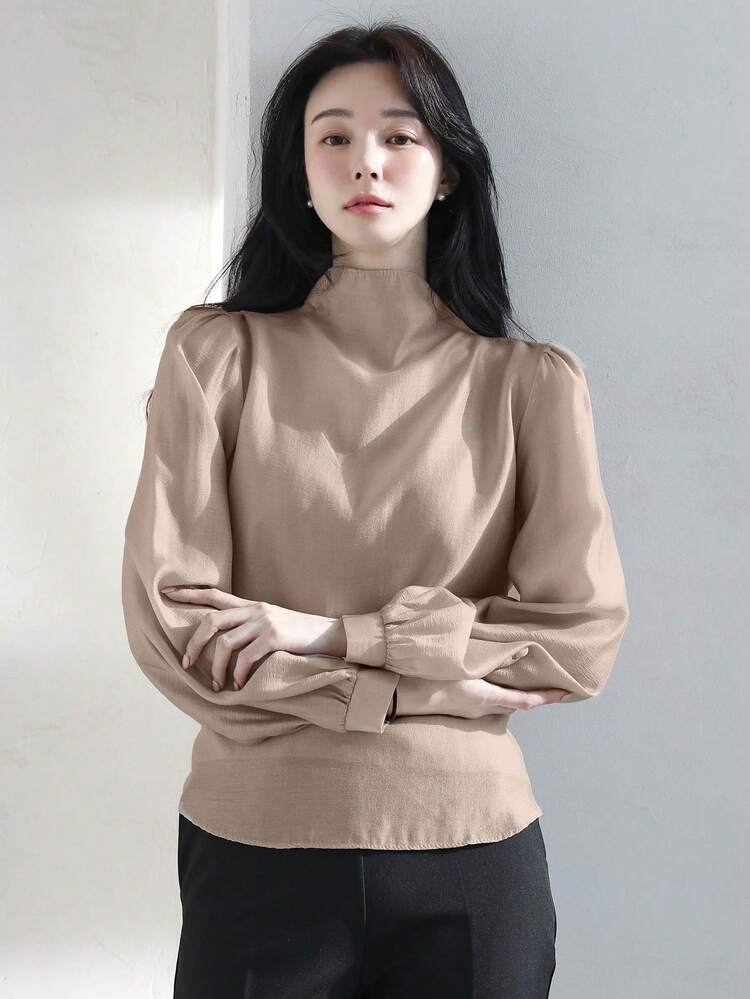 Women's High Neck Ruched Tie-Waist Long Sleeve Blouse,Fall Clothes
