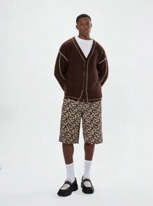 Musero Knitted Contrast Stich Button Up Cardigan - Multicolor - View 4