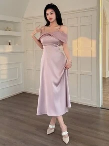 DAZY 女士拼接无袖中长连衣裙 舞会礼服 优雅正式女士连衣裙 - 紫色 - 查看 3