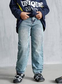 Jeansy dla chłopców w kolorze niebieskim, dopasowane, z prostymi nogawkami, w stylu casual