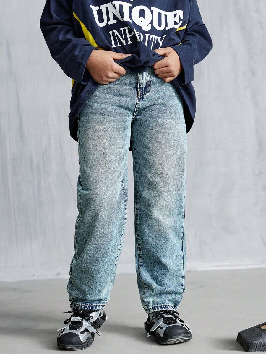 Jeansy dla chłopców w kolorze niebieskim, dopasowane, z prostymi nogawkami, w stylu casual