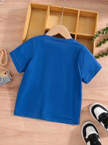 SHEIN Young Boy Simple Solid Color Patchwork Round Neck Short Sleeve Casual T-Shirt